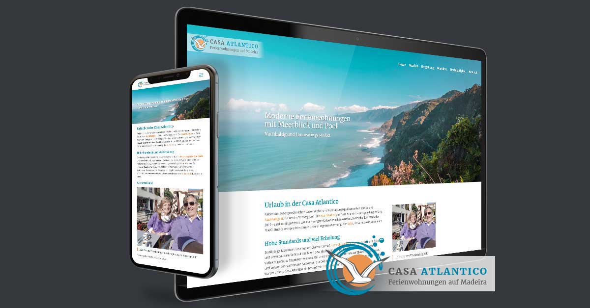 Portfolio Michael Hömke: Website und Logo für das Feriendomizil Casa Atlantico – Ribeira Brava, Portugal. Die Präsentation wird mit WordPress als CMS eigenständig gepflegt.