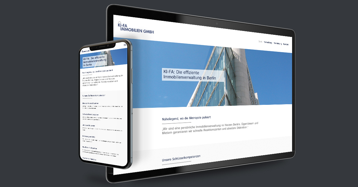 Website für die KI-FA Immobilien-, Verwaltungs-, Vermittlungs- und Beteiligungs-GmbH– Berlin. Die Website wird mit WordPress als CMS eigenständig gepflegt.