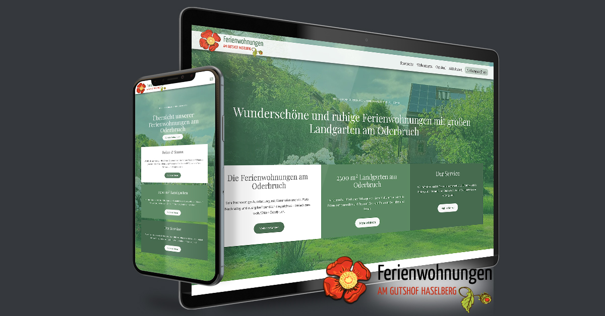 Website und Logo für Ferienwohnungen Oderbruch – Rottstock – Haselberg / Wriezen. Dies ist der zweite Relaunch, den ich für diesen Kunden durchführen durfte. Die Website wird mit WordPress als CMS eigenständig gepflegt.